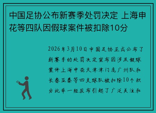 中国足协公布新赛季处罚决定 上海申花等四队因假球案件被扣除10分